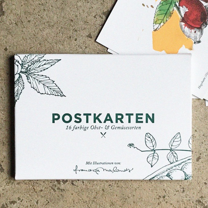 Postkartenset von 16 Obst und Gemüsesorten: Obst und Gemüse Geschenkkarten