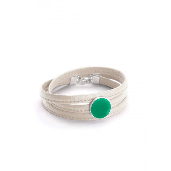 Eva Slotta Jewellery "Tint Deep" Armband mit weißem Nappaleder und grünem Achat, 925 Silber