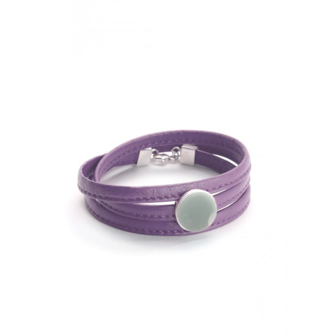 Eva Slotta Jewellery "Tint Deep" Armband mit violettem Nappaleder 
und Naturachat, 925 Silber