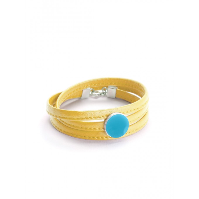 Eva Slotta Jewellery "Tint Deep" Armband mit gelbem Nappaleder und türkisfarbenen Achat, 925 Silber