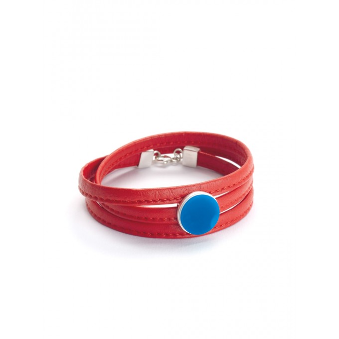Eva Slotta Jewellery "Tint Deep" Armband mit rotem Nappaleder 
und blauem Achat, 925 Silber