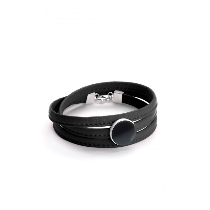 Eva Slotta Jewellery "Tint Deep" Armband mit schwarzem 
Nappaleder und Hämatit, 925 Silber 