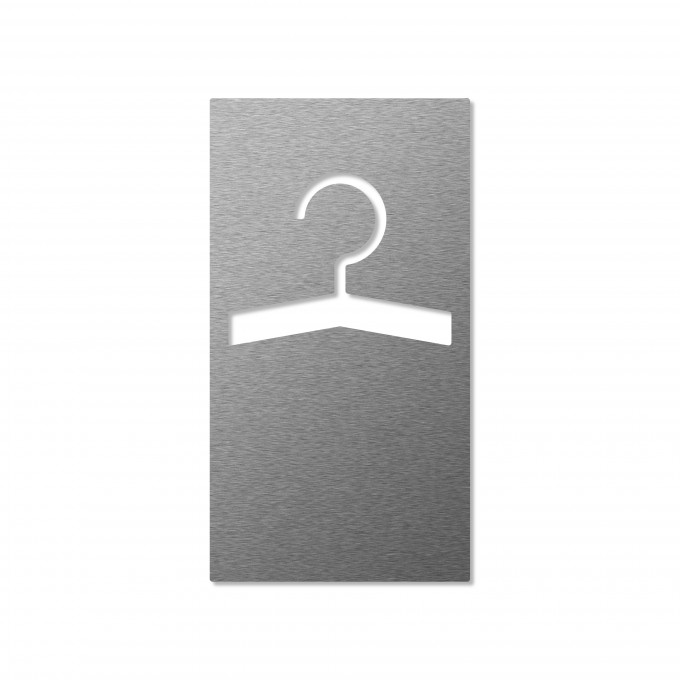 Keilbach Piktogramm "Mark" aus Edelstahl, Symbol "Garderobe", 7 x 13 cm, gebürstete Oberfläche, Materialstärke 2 mm, selbstklebend