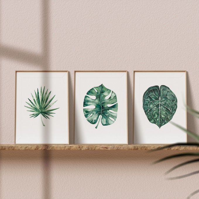 Paperlandscape | 3er Set Aquarell Kunstdrucke "Palmblätter" | Pflanze | Palmblatt | verschiedene Größen