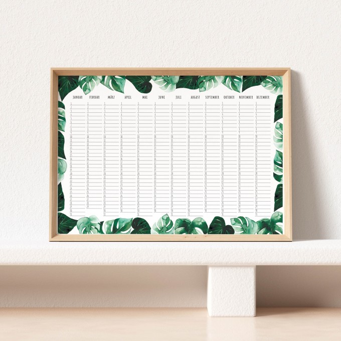 Paperlandscape | Zeitloser Wandkalender A3 "Geburtstagskalender Monstera" | Posterkalender | hochwertiger Aquarell Kalender | zeitlos und immerwährend