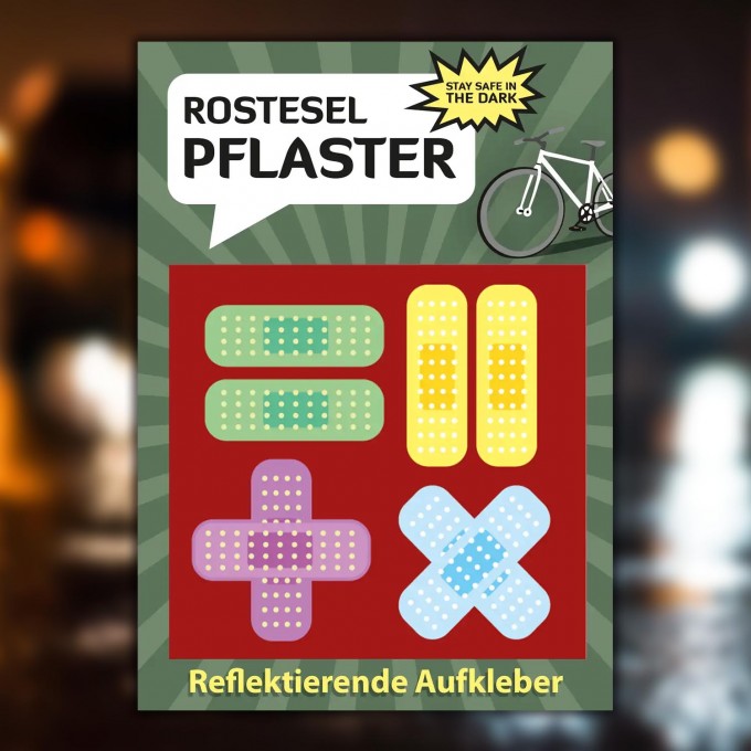 HUGS & STICKERS: Postkarte mit reflektierenden Fahrrad-Aufkleber Pflaster | MOOXIBIKE