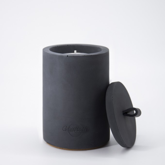 Nachfüllbares Beton-Indoor-Feuer “DARK L” – mit Ledergriff Farbe Schwarz - Ideal Wachsreste verbrauchen