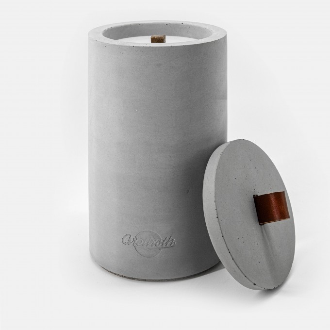 Nachfüllbares Beton-Outdoor-Feuer “LIGHT XL“ – mit Ledergriff Farbe Rot-Braun - Ideal Wachsreste verbrauchen