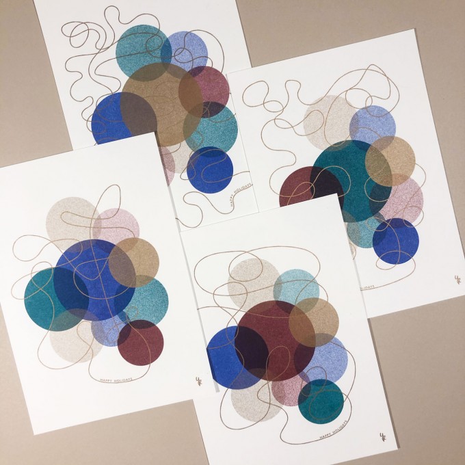 4er-Set HAPPY HOLIDAYS – Din A5-Karten, vierfarbige Risografie