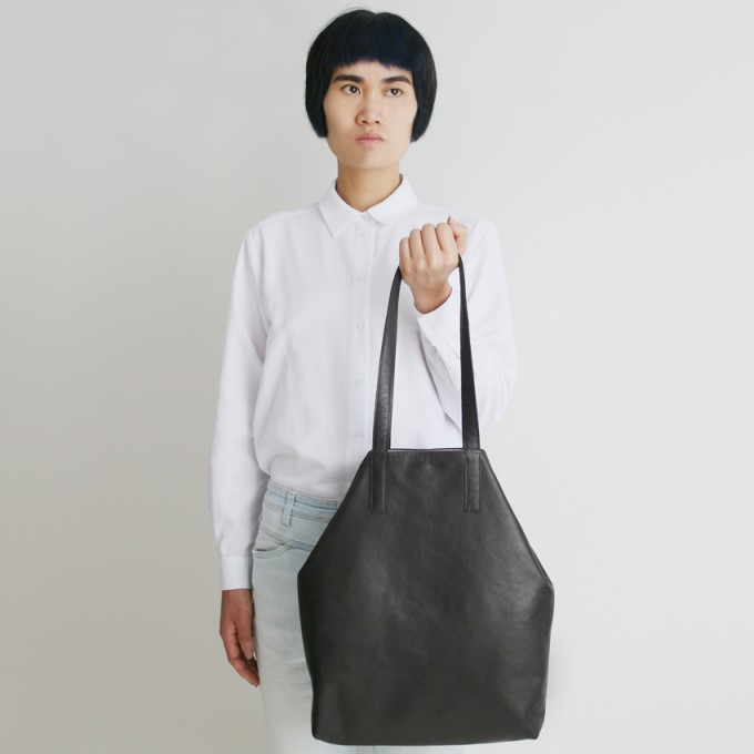alexbender Große Tote Bag echt Leder Schwarz 