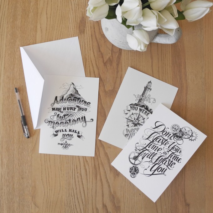 The True Type Handlettering Kartenset »Motto Cards« DIN A5 Klappkarten, illustriert
