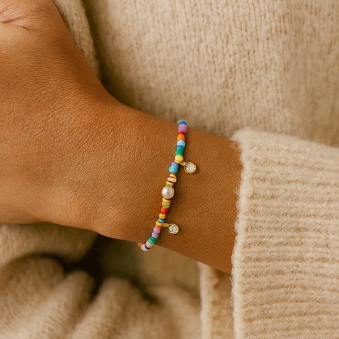 Anoa bunte Steinchen Armband Sterling Silber 14K Gold