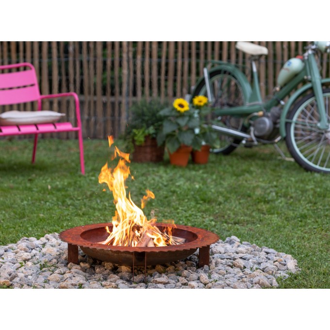 Keilbach Feuerschale sun, 80cm Durchmessser, 3mm dickem wetterfestem Stahl, kein Verzug, fertig montiert, einzigartige Rostoptik