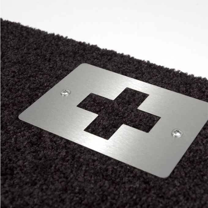 Keilbach Fußmatte swiss 87x57cm, mit Edelstahlelement "Kreuz", Element ist abnehmbar, nur 9mm dick, strapazierfähiger und rutschfester PVC-Rücken