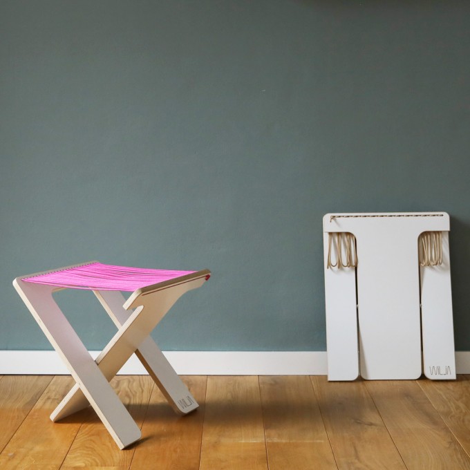 WILJA Klapphocker KARL faltbar aus Holz & Seil in pink