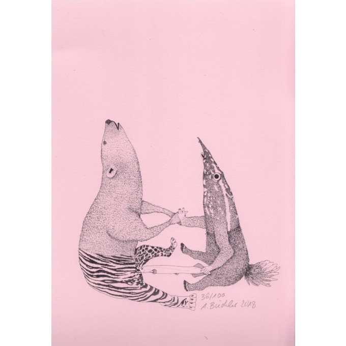 Anka Büchler, Das Liebesspiel der Wolpertinger, limitierte Digitaldruckserie, A5, Motiv 01