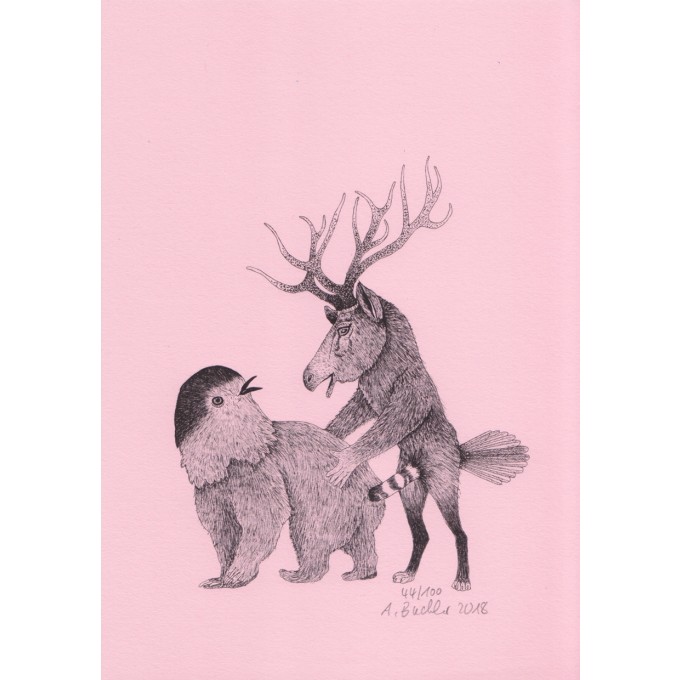 Anka Büchler, Das Liebesspiel der Wolpertinger, limitierte Digitaldruckserie, A5, Motiv 08